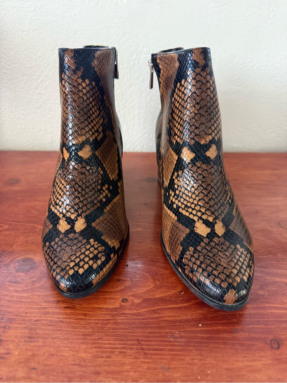Calvin Klein Brown & Black Snake-Print Ankle Boots